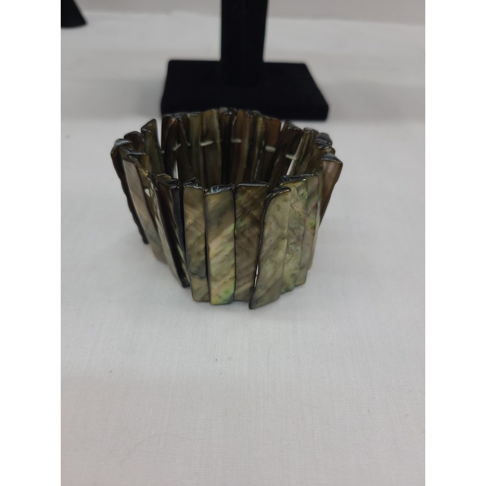Beautiful Green Abalone Shell AB Bracelet Stretchy‎ Iridescent Chunky